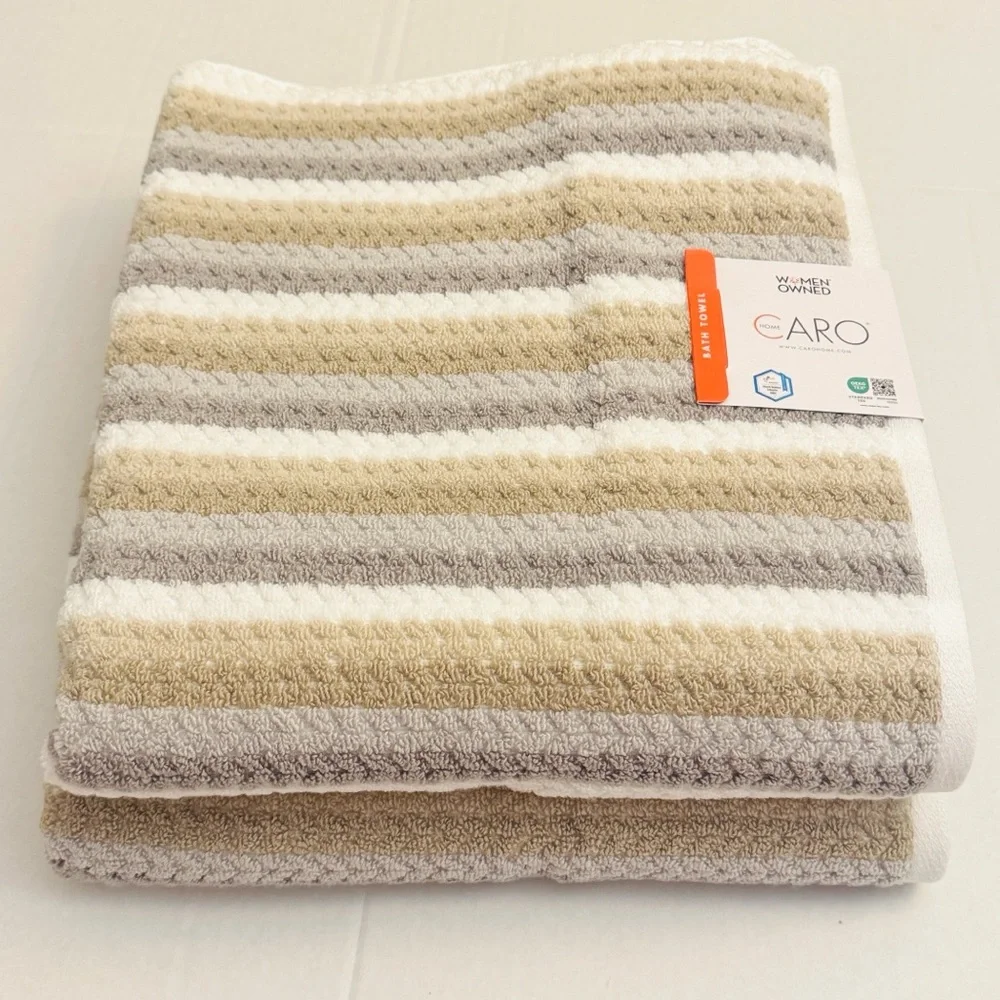 6pc CARO HOME 100% Zero Twist Cotton Stripe Bath Towel Set - Beige Gray -Tiliana